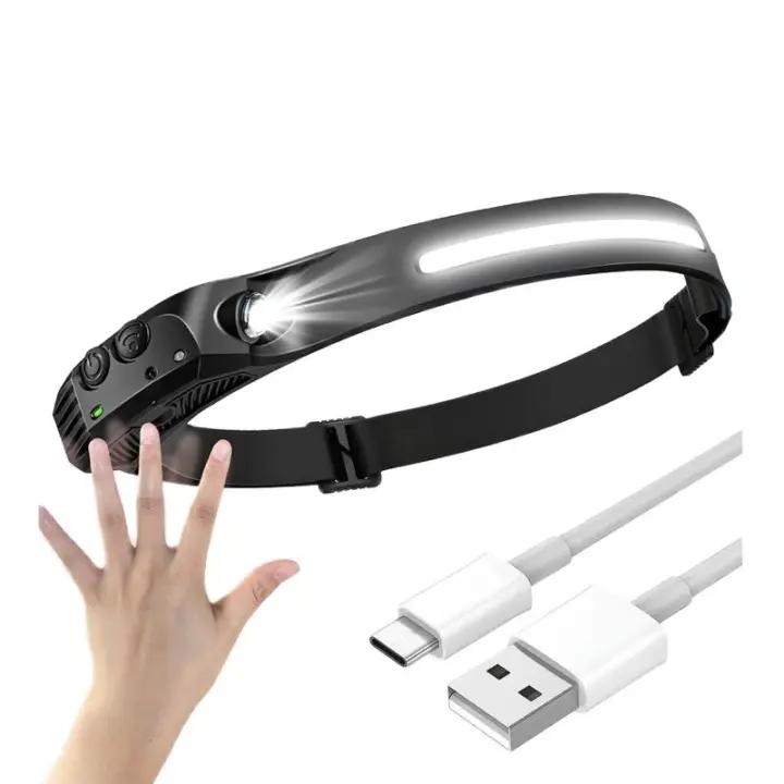 Linterna Frontal COB Recargable USB Con Sensor De Batería Y 5 Modos De Iluminación Impermeable Para Exteriores Y Deportes - 1