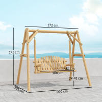 Outsunny Banco Columpio de Jardín de Madera de 2 Plazas Balancín de Jardín Exterior con Bandejas Laterales Reposabrazos y Estructura en A para Patio Porche Carga 240 kg 200x135x175 cm Natural - details 1
