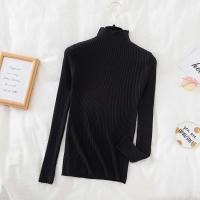 Suéter De Mujer Con Volantes Y Cuello Bajo Largo Manga Larga Tejido Básico Solido Rayado Para Otoño Invierno Top Casual - details 4