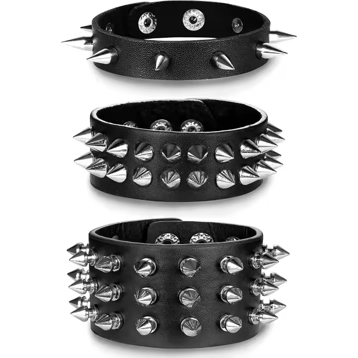 3 Piezas Pulsera Cuero Punk Remaches Espiga Metal Ajustable Rock Gótico para Hombres Mujeres Regalo Fiesta Halloween Cosplay - 1