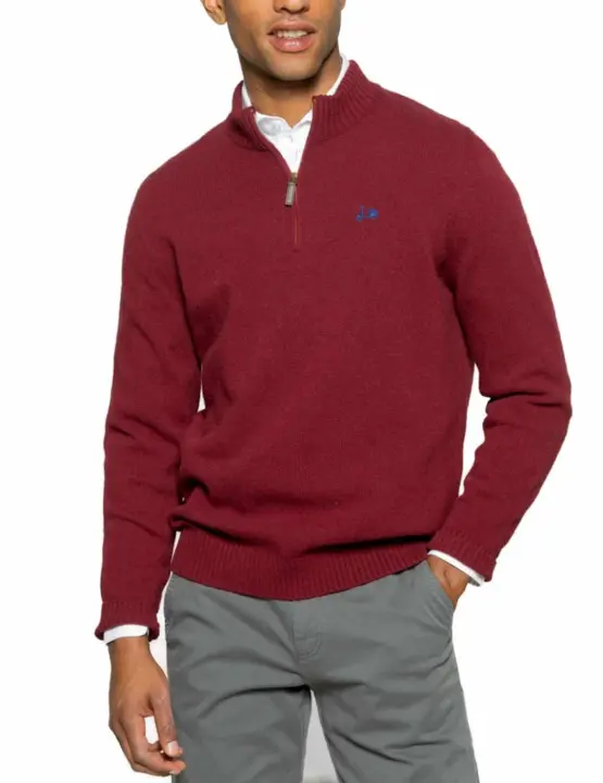 Jersey Scotta Zip burdeos de lana con coderas para hombre - 1