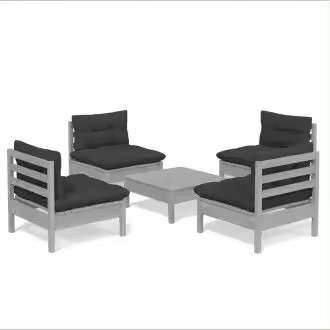 VIDAXL 3096036 juego de muebles de jardín color gris con 5 piezas de madera de pino con cojines color gris antracita - 1
