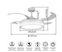 Ledme Ventilador de techo con LED, Motor DC, silencioso con mando a distancia, aspas retráctiles, 6 velocidades y 3 temperaturas de luz, temporizador, función verano-invierno - details 9