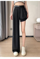 Pantalones Anchos De Pierna Con Cinturón Para Mujer Cintura Alta Elegante Minimalista Sueltos Ajustables Para Todas Las Estaciones - details 12