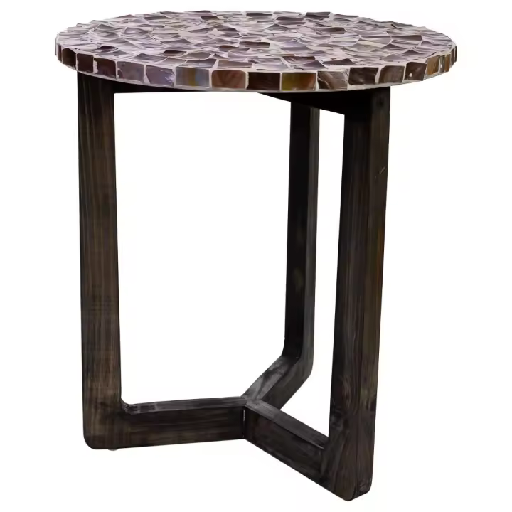 Mesa auxiliar de madera y capiz marron D40x45 - 1