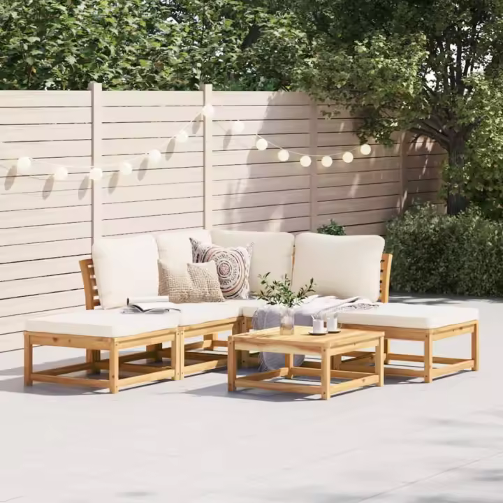 vidaXL Juego de muebles jardín 6 pzas con cojines madera maciza acacia - 1