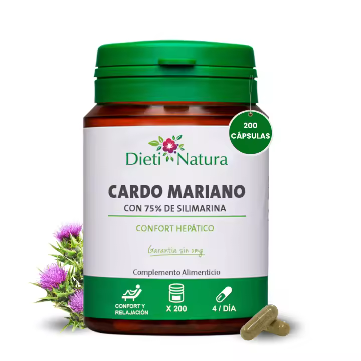 Dieti Natura Cardo Mariano 200 Cápsulas – 75% de Silimarina – Complemento Alimenticio a Base de Cardo Mariano – Bienestar Digestivo y Hepático – Sin OMG - 1