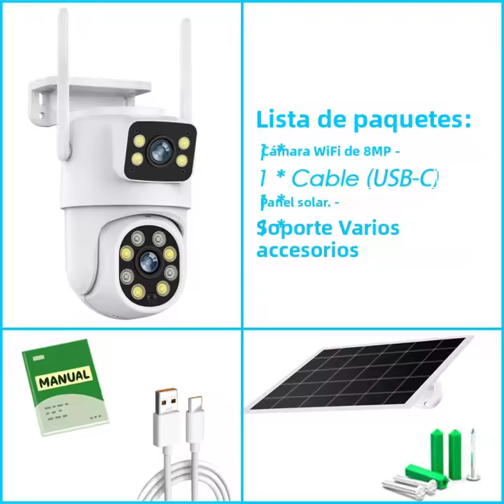 Cámara Solar Inteligente Tuya WIFI Con Doble Lente 8MP Vigilancia De Video Inalámbrica Exterior Cámara De Batería PTZ CCTV Doble Pantalla PIR Detectar - 1