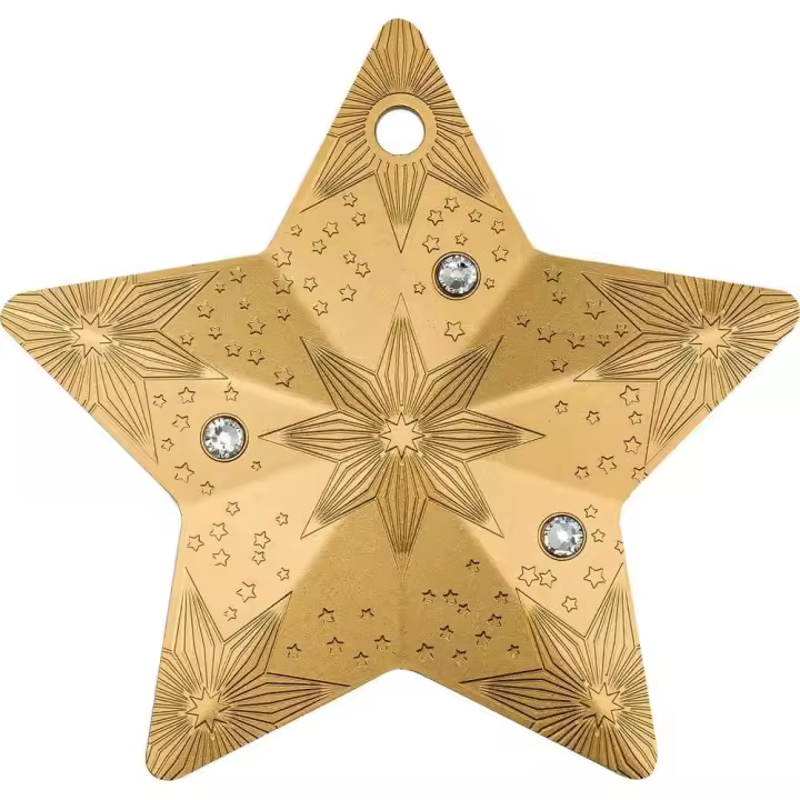 STARRY SKY Snowflake Holiday Ornament Gilded 1 Oz Moneda Plata 5 $ Islas Cook 2024 - 1