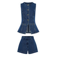 Conjunto Corto Casual De Verano Para Mujer Camiseta Sin Mangas De Cuello Redondo Monosaco Color Sólido Moda Para Trabajo Y2K Ropa Femenina - details 0