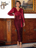 Vestido Elegante De Seda Con Detales De Lámpara Y Cuello En V Para Mujer Vestido De Noche De Fiesta Cocktail Slim Fit Con Manga Larga Y Cierre De Cordón - details 25