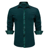 Camisa De Seda Barry Wang Para Hombres Cuello En V Manga Larga Estilo Slim Fit Colores Blancos Y Negros Top Casual Transpirable - details 2