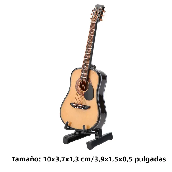 Mini Guitarra De Madera 10cm/16cm Con Soporte Y Estuche Decoración Musical Para Escritorio De Hogar Instrumento Artesanal - 1