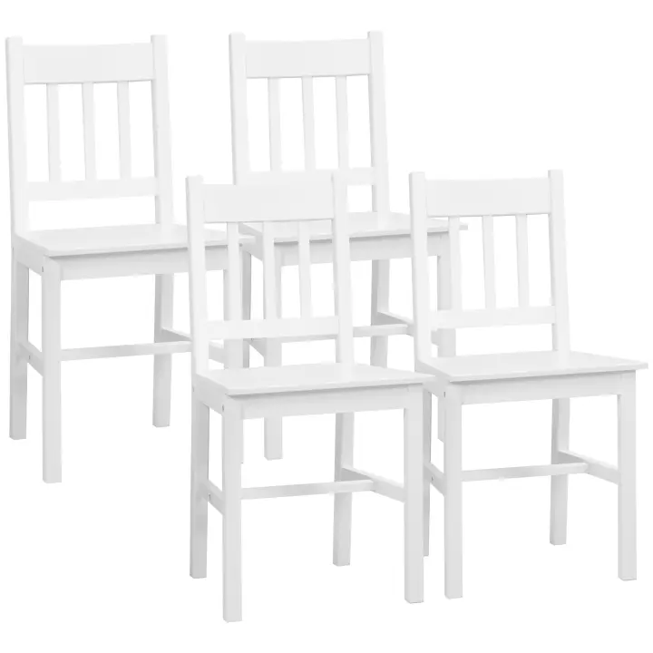 Silla de comedor HOMCOM, juego de 4 sillas de cocina, silla de salón con respaldo, sillas de cocina, silla de comedor para comedor, cocina, madera de pino, 41 x 46,5 x 85,5 cm, blanco - 1