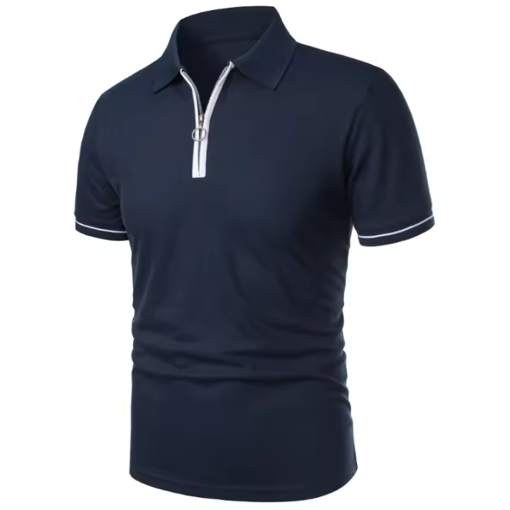 Camisa Polo Hombre Verano Manga Corta Cierre De Cremallera Ligera Color Sólido Fitness Hawaii Transpirable Cuello Tops - 1