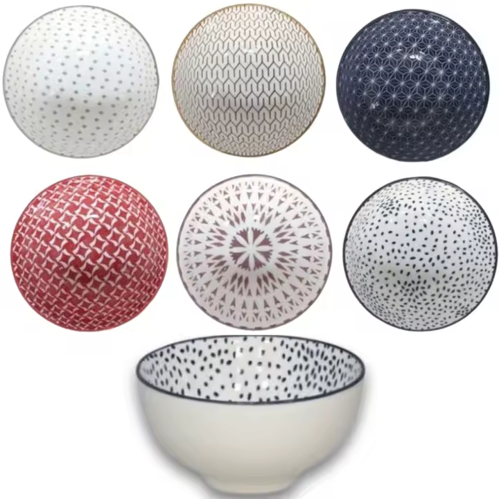 Set de 6 Cuencos de 300 ml - Diseño Japonés con Patrones Únicos en Colores Variados - Ideales para Sopas, Postres, Cereales y Ramen - Vajilla Elegante y Resistente, Apta para Microondas y Lavavajillas - 1