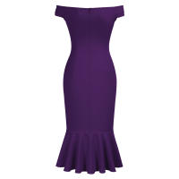 Vestido Elegante Para Mujer De Encaje Con Volante Y Cintura Ajustada Vestido De Fiesta Con Hombros Descubiertos Y Abertura En La Pierna Vestido Clásico De Cintura Alta Y Acolchado - details 21