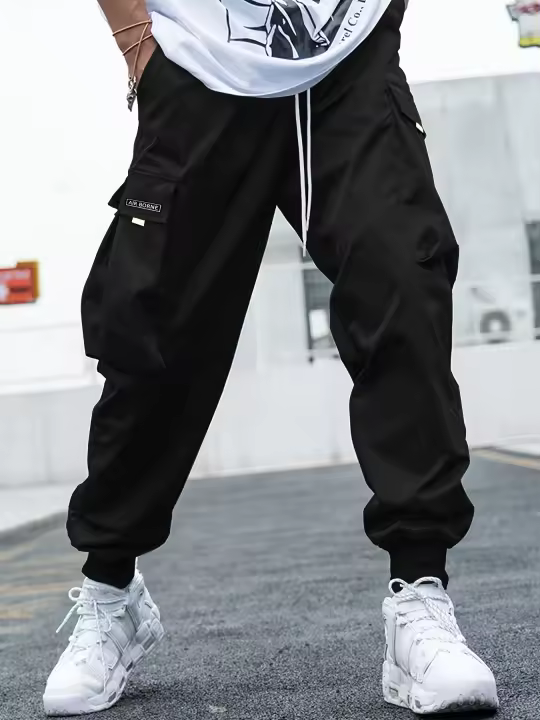 Men's Flap Pocket Drawstring Waist Cargo Pants Casual Streetwear Jogger Pants Men Outdoor Daily Loose Vintage Solid Trousers - 1