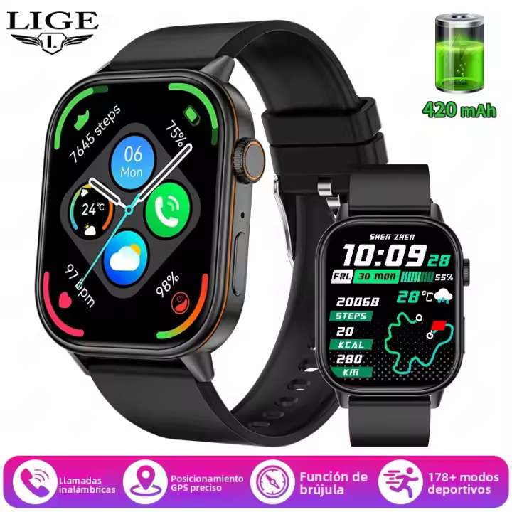 Reloj Inteligente GPS Para Android Y iOS 2.01 Pulgadas Pantalla TFT Correa De Silicona Impermeable Con Compass Y Monitor De Salud Fitness Tracker Llamadas Bluetooth - 1
