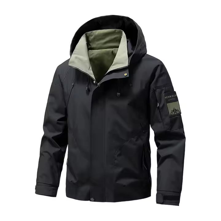 Chaqueta Impermeable Para Hombres Capucha Zip up Suave Para Exteriores Verde Azul Negro Ligera Para Primavera Y Otoño Ropa De Camping Y Senderismo - 1