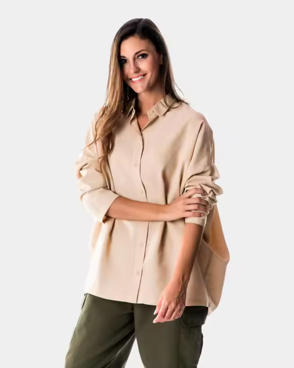 Spagnolo - Blusa Manga Larga Ancha Tencel Beige - 1