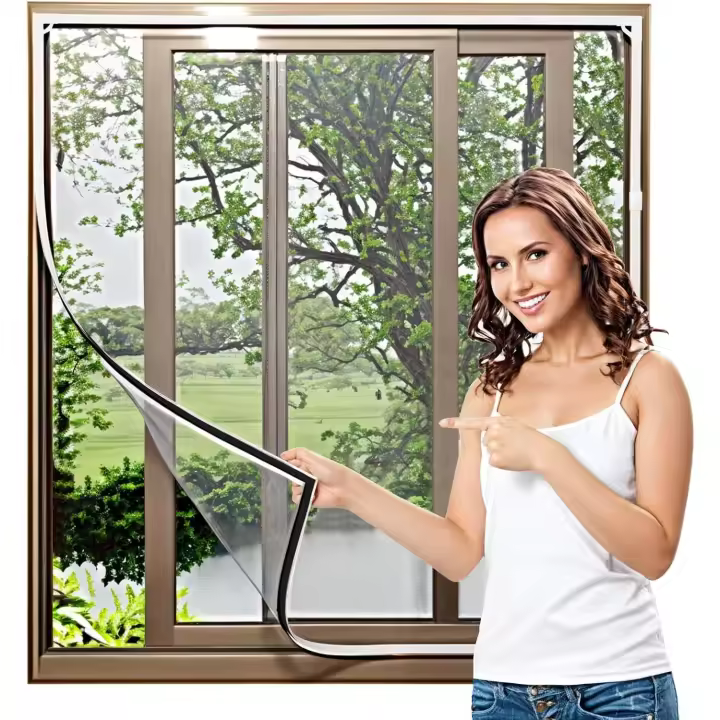 Pantalla de Mosca DIYMagnetic ajustable para Ventanas, ventana de Malla de Insectos, fácil instalación, tamaño Máximo 110*120cm (Malla Gris de Marco Blanco) - 1