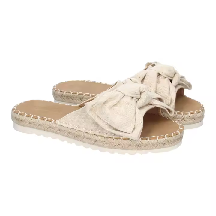 PuntoSalao Sandalias planas cómodas para mujer pala con lazo color beige FB-5056 - 1