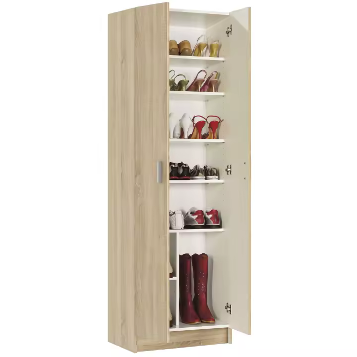Armario auxiliar multiusos 2 puertas y 5 estantes interiores color roble Canadian Mueble 180x59x37 cm - 1