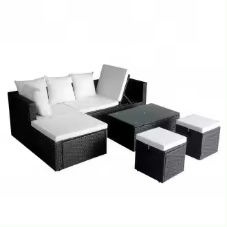 VIDAXL 42586 conjunto de muebles de exterior 4 piezas de acero y ratán sintético negro con cojines blancos - 1
