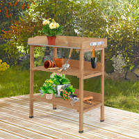 Outsunny Mesa para Plantas Mesa de Jardín Mesa para Flores con Superficie de Trabajo de Metal Jardín Madera Natural 76 x 37 x 89 cm - details 1