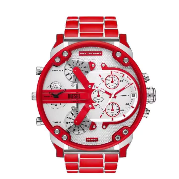 Reloj Diesel Mr. Daddy DZ7480 - Esfera Plateada - Acero Inoxidable - Esmalte Rojo - 1