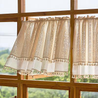 Panel De Cortina De Voile De Lino Boho Con Borlas Semi-Transparente Para Cocina Y Sala De Estar 2 Capas Con Bolso Para Rodamiento Cortinas Cortas Modernas Sin Aislamiento Térmico Ni Acústico - details 0