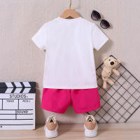 Conjunto De Verano Para Niñas Delgado Dibujos Animados Oso Teddy Casual Dos Piezas Suéter De Cuello Redondo Y Shorts Polyester - details 1