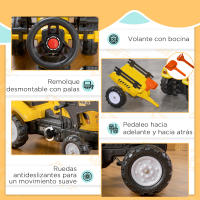 HOMCOM Tractor a Pedales para Niños de 3 Años Excavadora Infantil Juguete de Montar con Remolque Extraíble y Pala Delantera Carga 35 kg 167x41x52 cm Amarillo - details 4