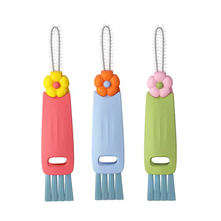 Verde Cepillo de Limpieza de Hierro Fundido de 3 Piezas y Cepillos de Paja | Scrubber para Pequeñas Sartenes | Cepillo de Detalle para Botella de Agua y Tapa de Taza - 1