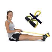 Extensores, bandas o correas elásticas de resistencia Jocca para múltiples ejercicios en casa. Entrenador deportivo plegable tipo remo para potenciar la musculatura de brazos, pecho, abdomen y piernas - details 0