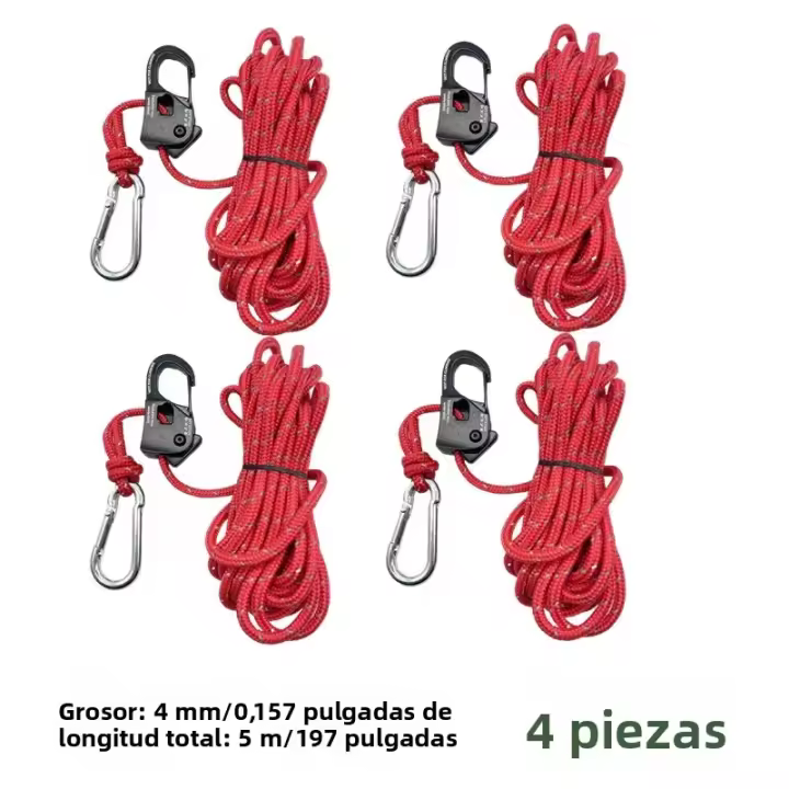 4pcs Cuerda De Acampar 5m Ajustador De Cordón Para Tienda De Campaña Correa Reflectante Tensión Rápida Pulley Ratchet Cierre De Ancilla - 1