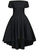 Vestido Maxi De Encaje Casual Para Mujer Con Hombros Descubiertos Y Manga Corta Para Fiesta Y Banquete Vestido De Mujer De Polyester Con Elástico Medio - details 3