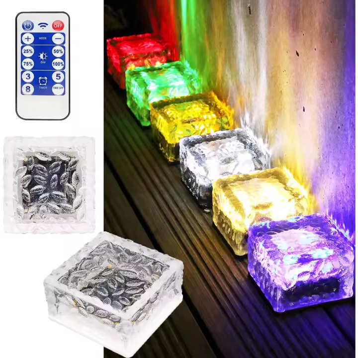 1 pieza lámpara 4 LED luz colorida luz solar al aire libre con control remoto, luz de camino solar luz de ladrillo para jardín al aire libre patio camino estanque de tierra - 1