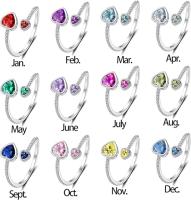 Anillo de Piedra Natal para Mujer, ajustable, con forma De Corazón Abierto, Gift de Aniversario para el día de San Valentín para Mujer - details 2