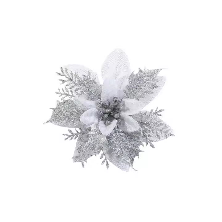  Flores De Navidad Artificiales Brillantes 14.5cm Decoración Para Árbol De Navidad Adornos Para Año Nuevo Y Día De San Valentín - 1