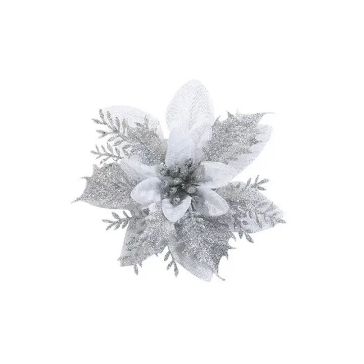  Flores De Navidad Artificiales Brillantes 14.5cm Decoración Para Árbol De Navidad Adornos Para Año Nuevo Y Día De San Valentín - 1