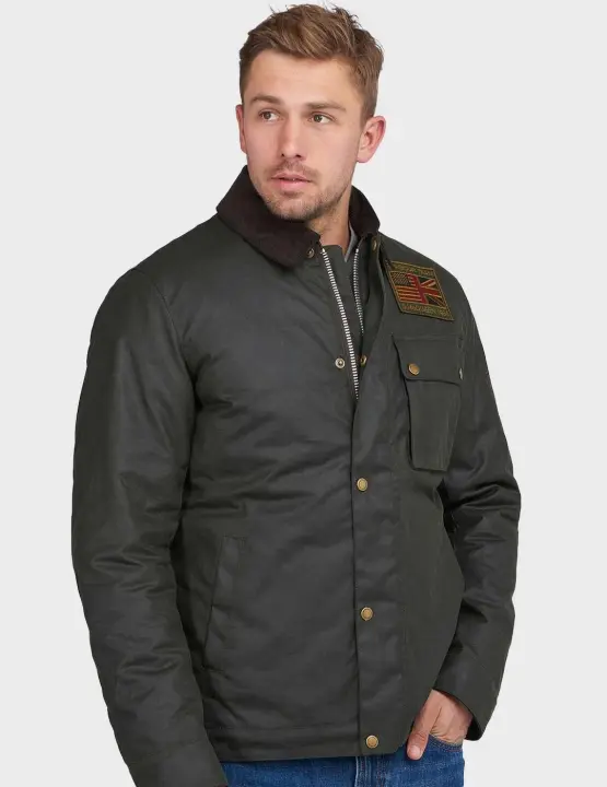 Barbour International Workers Wax chaqueta verde para hombre - 1