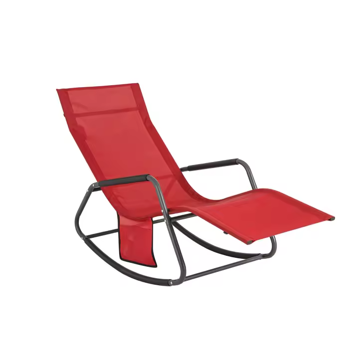 SoBuy OGS47-R Tumbona, Mecedora con Bolsillo Lateral, Estructura de Hierro, Malla Transpirable Teslin, cómodo, soporta hasta 120 kg ES - 1
