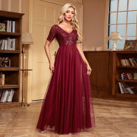 Vestido De Noche Elegante Para Mujer Con Doble V-Neck Y Volante A-Line Con Lentejuelas Vestido De Cocodrilo Para Fiesta Y Eventos Formales - details 2