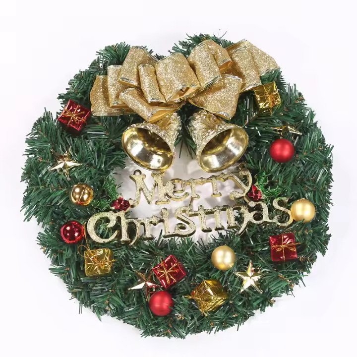 Corona navideña, decoración para Puerta de entrada, Agujas de Pino Artificiales, Campanas navideñas, Regalos para reunions familiares, Coronas Decorativas, Corona de Navidad, Adornos de Navidad - 1