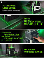 Pracmanu Mini Nivel Láser 12 Líneas 3D Nivel Automático 360° Horizontal Y Vertical Líneas De Láser Verde Para Construcción Y Jardinería - details 0