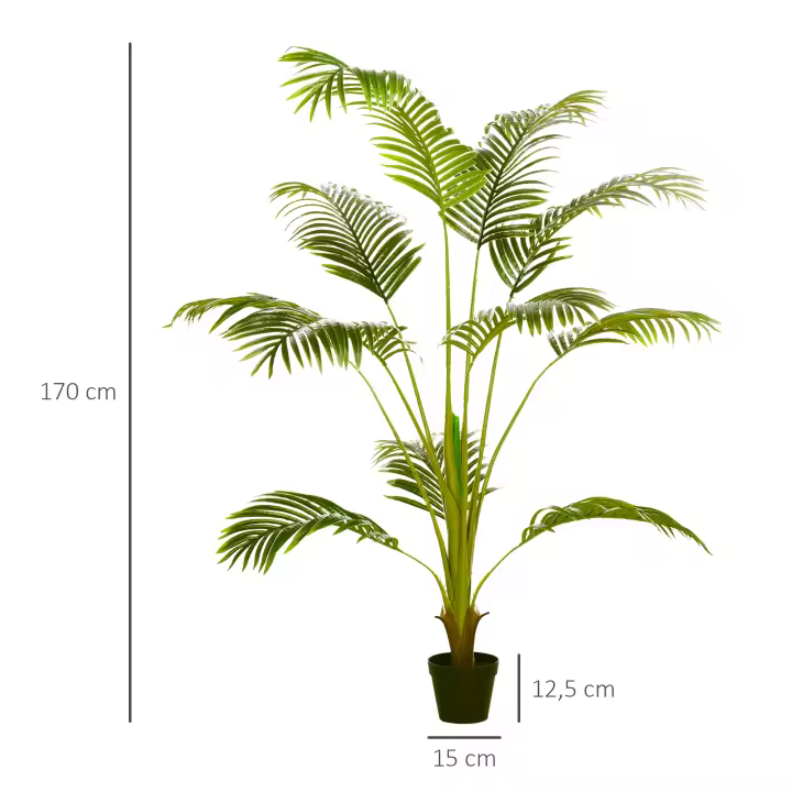 HOMCOM Palmera Areca Artificial 170 cm Árbol Artificial con 11 Hojas Realistas y Maceta de Plástico Decoración para Interior y Exterior Salón Oficina Balcón Ø15x170 cm Verde - 1