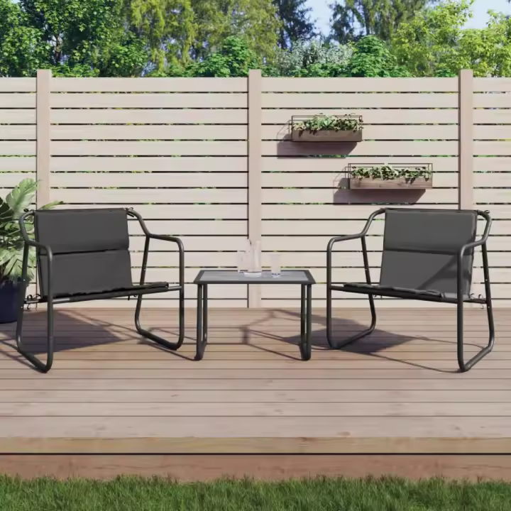 vidaXL Juego muebles de jardín 3 pzas y cojines acero gris antracita - 1