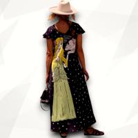Vestido Largo "Haciendo Bien" Aire Retro Mujer | Reversible Ilustración Maxi Print | Poliéster Caída Fluida - details 2